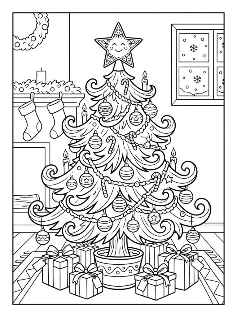 Kerstboom Kleurplaten (Gratis PDF Printables) 04 - gratis kleurplaat om te printen
