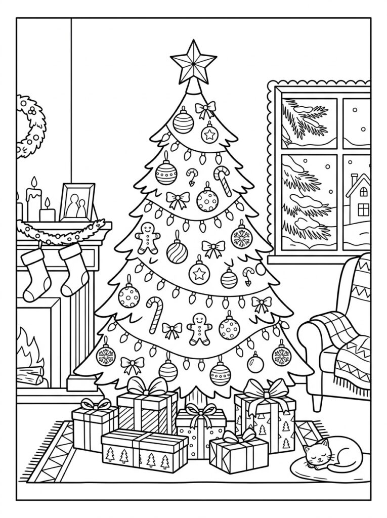 Kerstboom Kleurplaten (Gratis PDF Printables) 06 - gratis kleurplaat om te printen