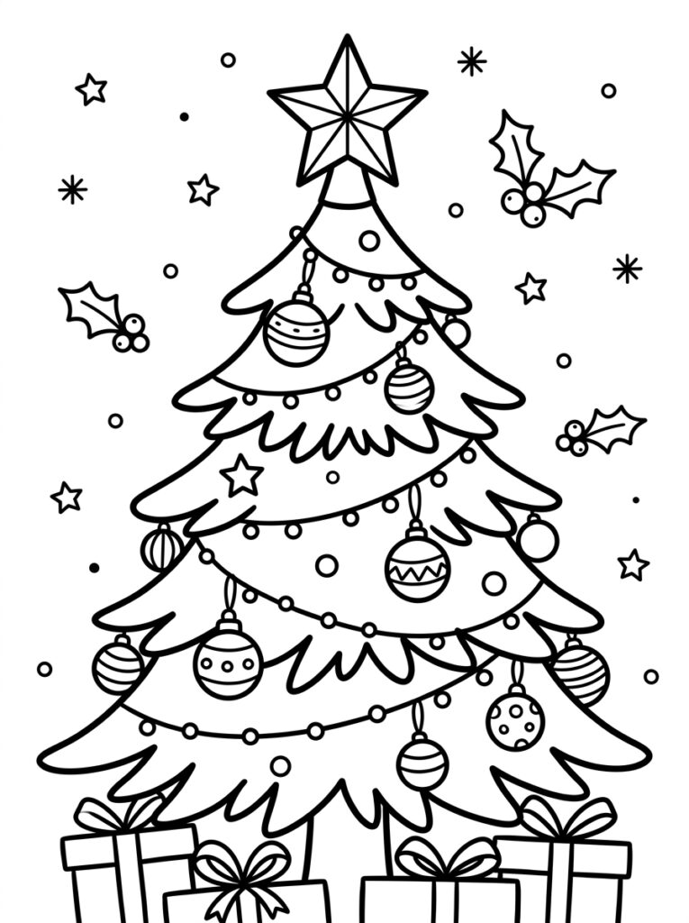 Kerstboom Kleurplaten (Gratis PDF Printables) 10 - gratis kleurplaat om te printen