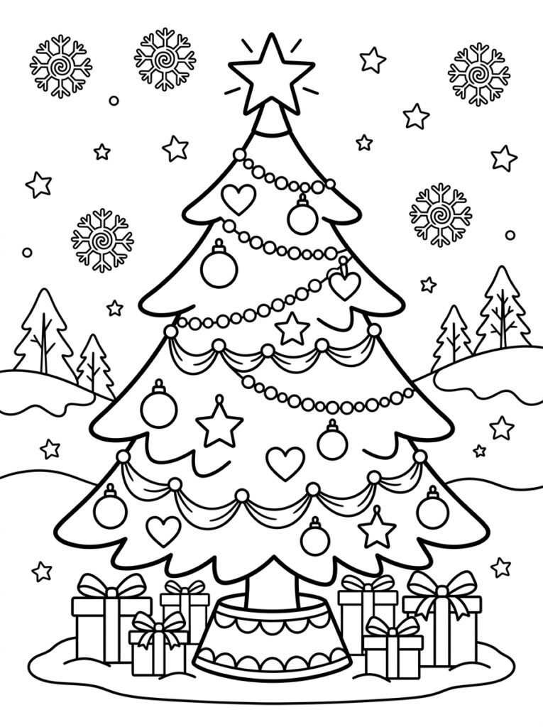 Kerstboom Kleurplaten (Gratis PDF Printables) 12 - gratis kleurplaat om te printen