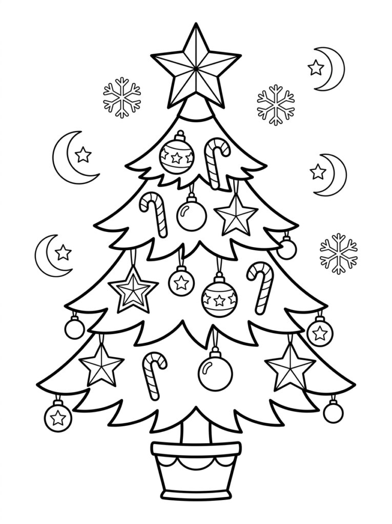 Kerstboom Kleurplaten (Gratis PDF Printables) 14 - gratis kleurplaat om te printen