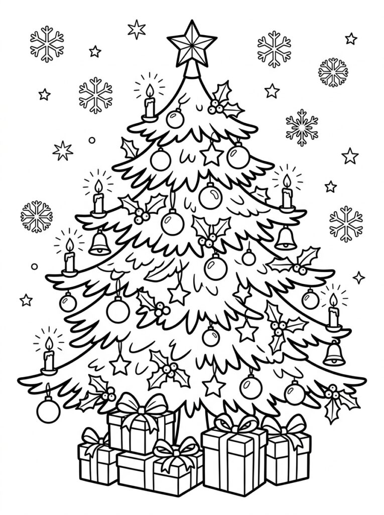 Kerstboom Kleurplaten (Gratis PDF Printables) 30 - gratis kleurplaat om te printen