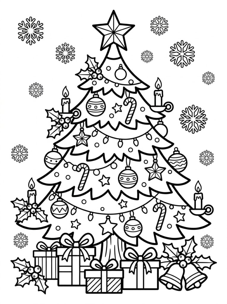 Kerstboom Kleurplaten (Gratis PDF Printables) 32 - gratis kleurplaat om te printen