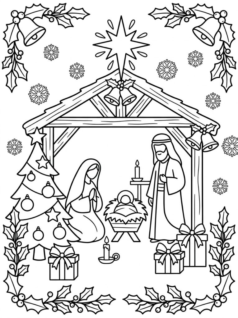 Kerststal Kleurplaten (Gratis PDF Printables) 17 - gratis kleurplaat om te printen