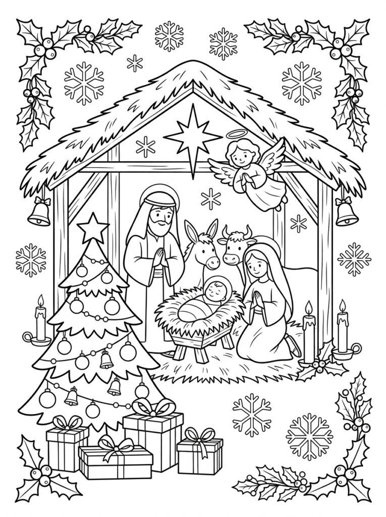 Kerststal Kleurplaten (Gratis PDF Printables) 18 - gratis kleurplaat om te printen