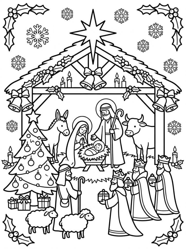 Kerststal Kleurplaten (Gratis PDF Printables) 19 - gratis kleurplaat om te printen