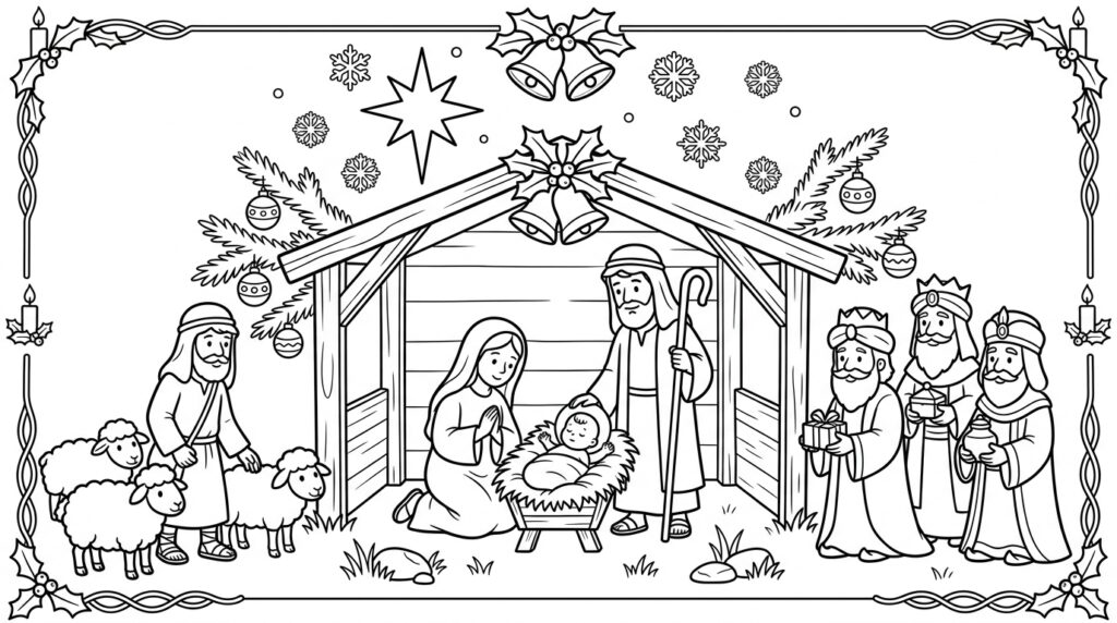 Kerststal Kleurplaten (Gratis PDF Printables) 21 - gratis kleurplaat om te printen