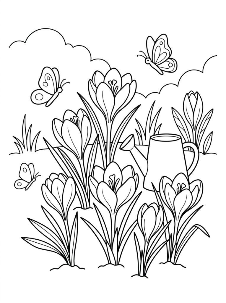 Krokus Kleurplaten (Gratis PDF Printables) 01 - gratis kleurplaat om te printen