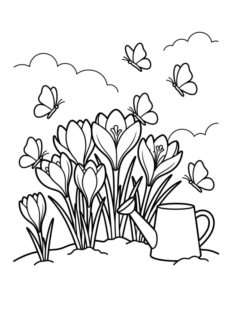 Krokus Kleurplaten (Gratis PDF Printables) 02 - gratis kleurplaat om te printen