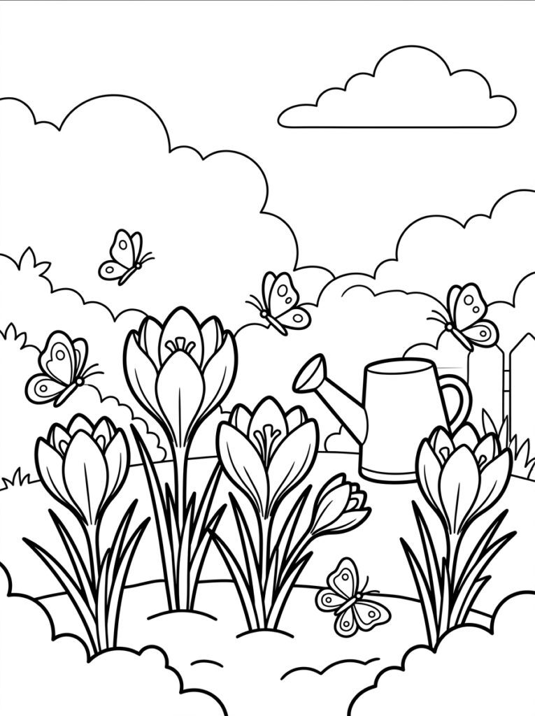 Krokus Kleurplaten (Gratis PDF Printables) 03 - gratis kleurplaat om te printen