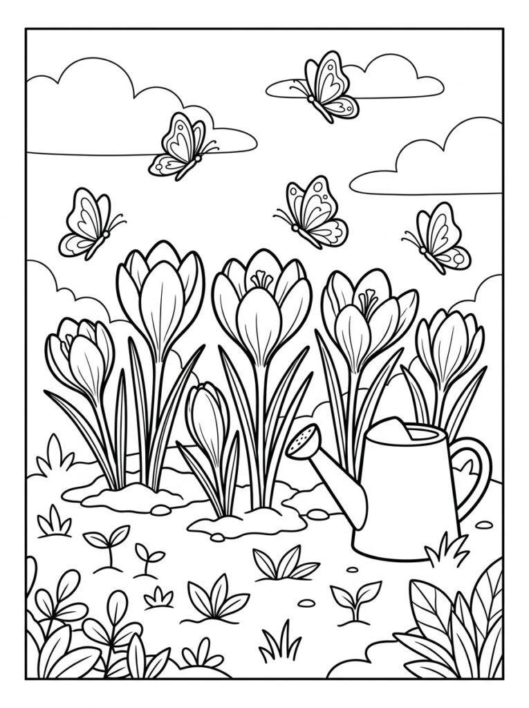 Krokus Kleurplaten (Gratis PDF Printables) 04 - gratis kleurplaat om te printen