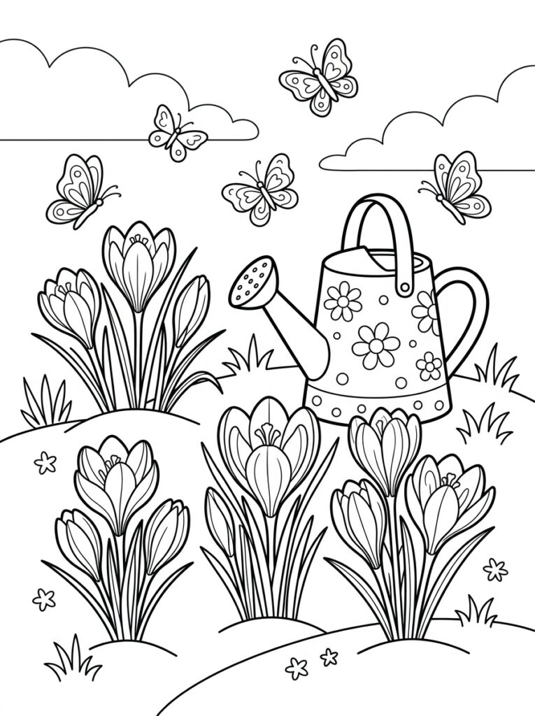 Krokus Kleurplaten (Gratis PDF Printables) 05 - gratis kleurplaat om te printen