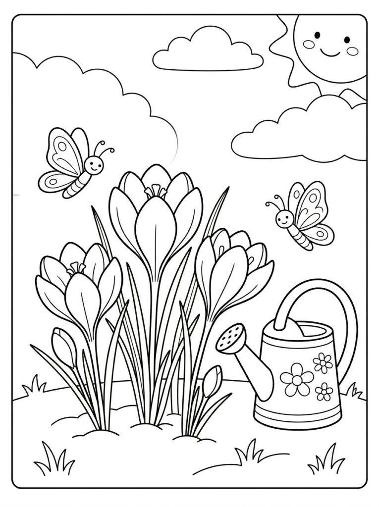 Krokus Kleurplaten (Gratis PDF Printables) 06 - gratis kleurplaat om te printen