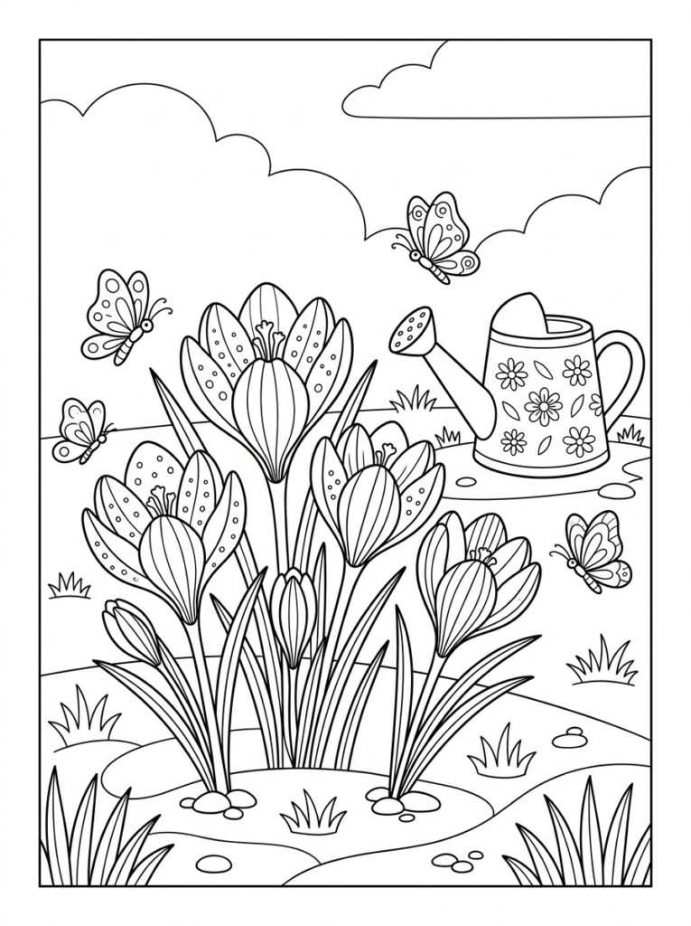Krokus Kleurplaten (Gratis PDF Printables) 07 - gratis kleurplaat om te printen
