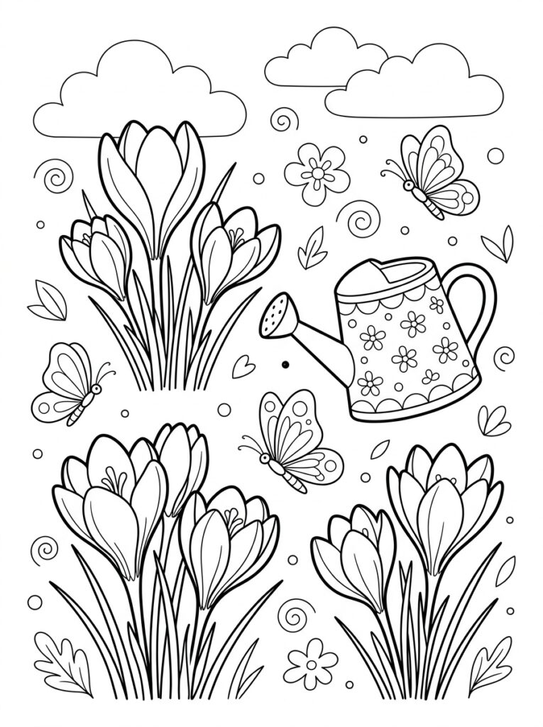 Krokus Kleurplaten (Gratis PDF Printables) 08 - gratis kleurplaat om te printen