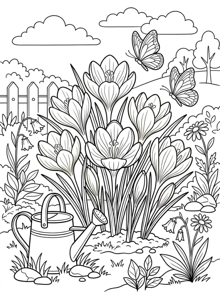 Krokus Kleurplaten (Gratis PDF Printables) 10 - gratis kleurplaat om te printen