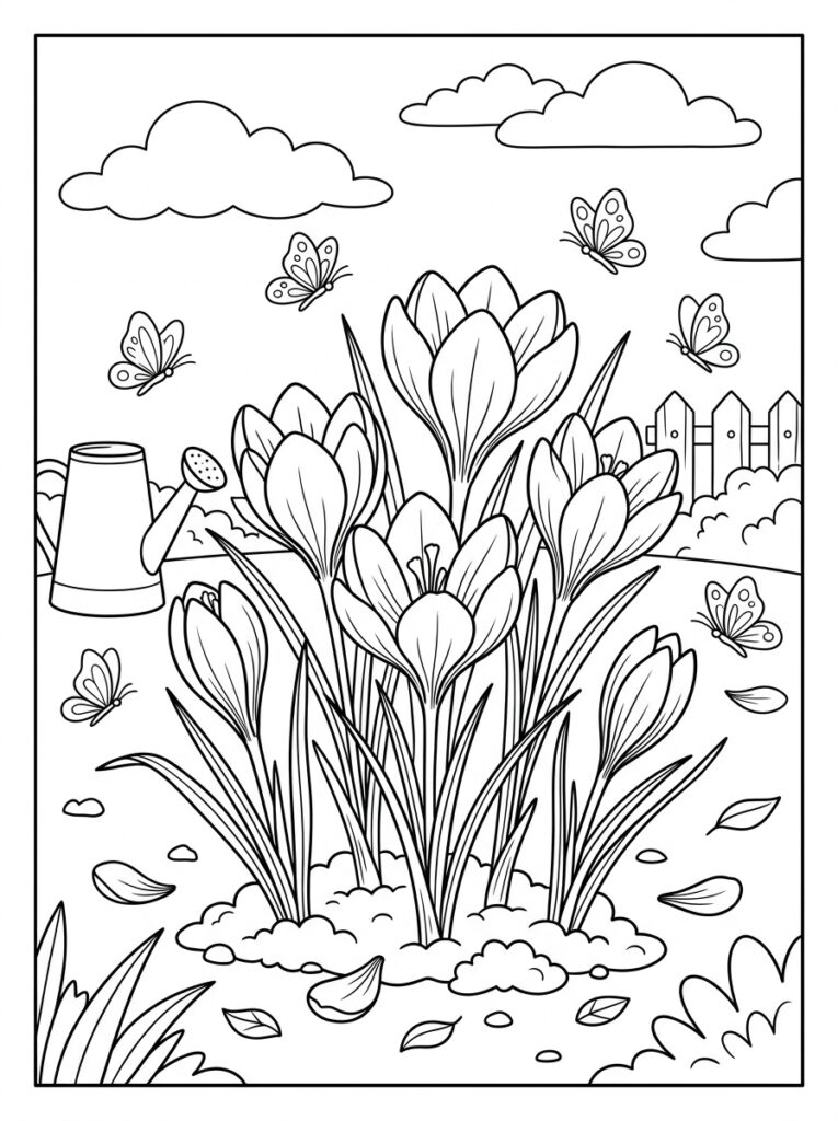 Krokus Kleurplaten (Gratis PDF Printables) 11 - gratis kleurplaat om te printen
