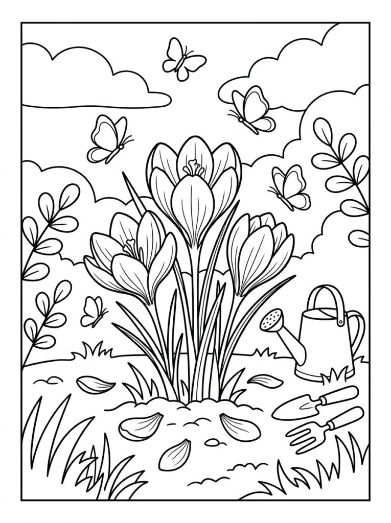 Krokus Kleurplaten (Gratis PDF Printables) 12 - gratis kleurplaat om te printen