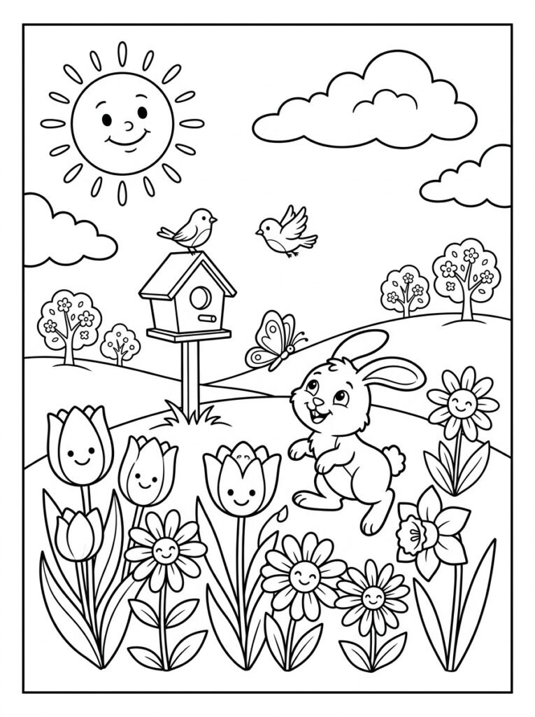 Lente Kleurplaten (Gratis PDF Printables) 02 - gratis kleurplaat om te printen