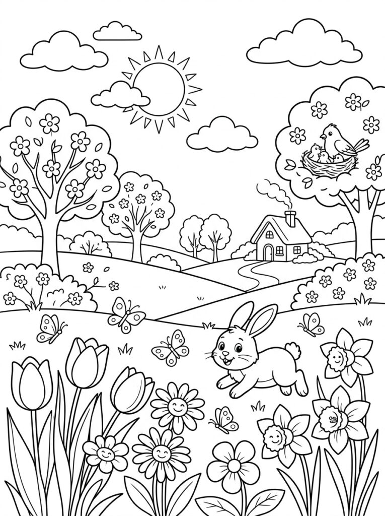 Lente Kleurplaten (Gratis PDF Printables) 03 - gratis kleurplaat om te printen