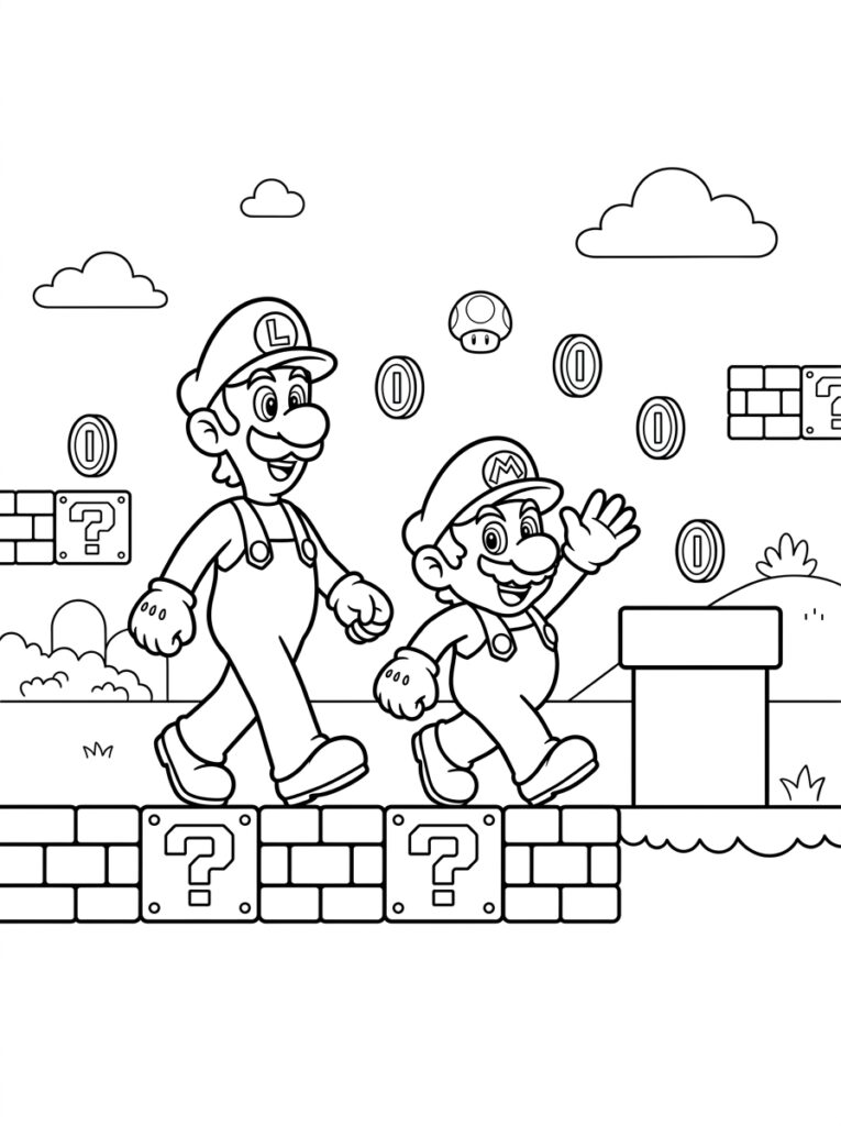 Mario en Luigi Kleurplaten (Gratis PDF Printables) 01 - gratis kleurplaat om te printen
