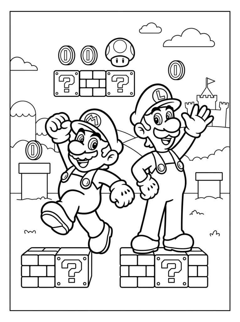 Mario en Luigi Kleurplaten (Gratis PDF Printables) 02 - gratis kleurplaat om te printen