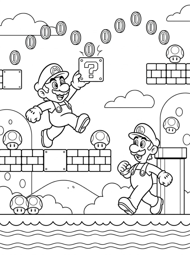 Mario en Luigi Kleurplaten (Gratis PDF Printables) 03 - gratis kleurplaat om te printen