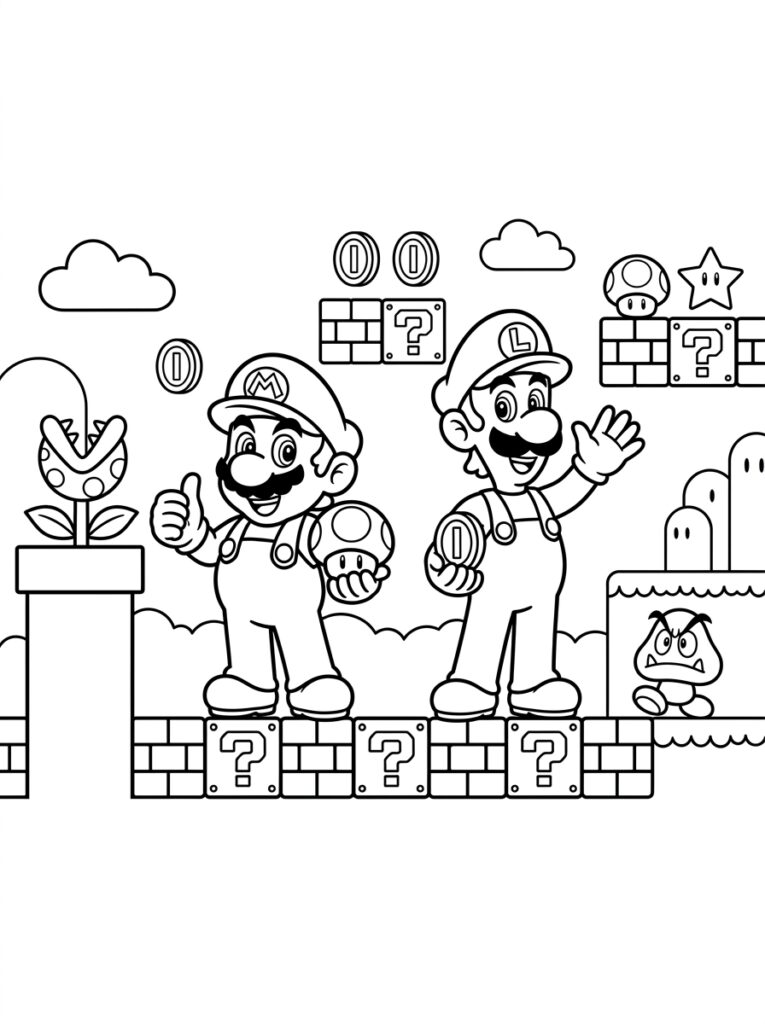 Mario en Luigi Kleurplaten (Gratis PDF Printables) 04 - gratis kleurplaat om te printen