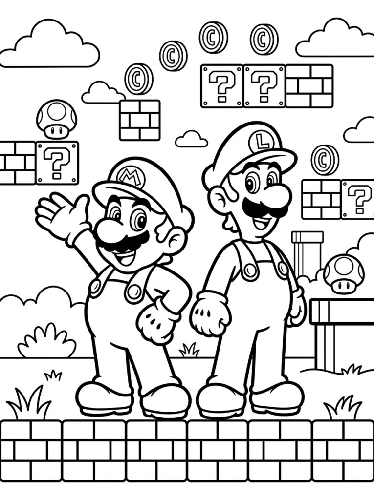 Mario en Luigi Kleurplaten (Gratis PDF Printables) 05 - gratis kleurplaat om te printen