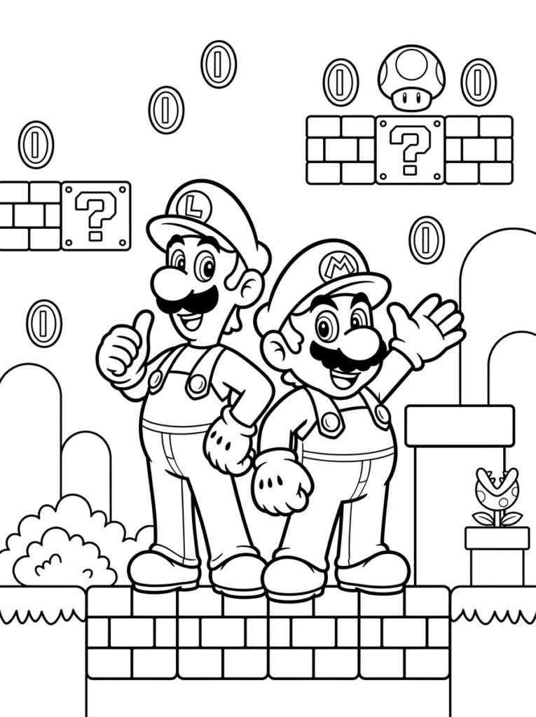 Mario en Luigi Kleurplaten (Gratis PDF Printables) 06 - gratis kleurplaat om te printen