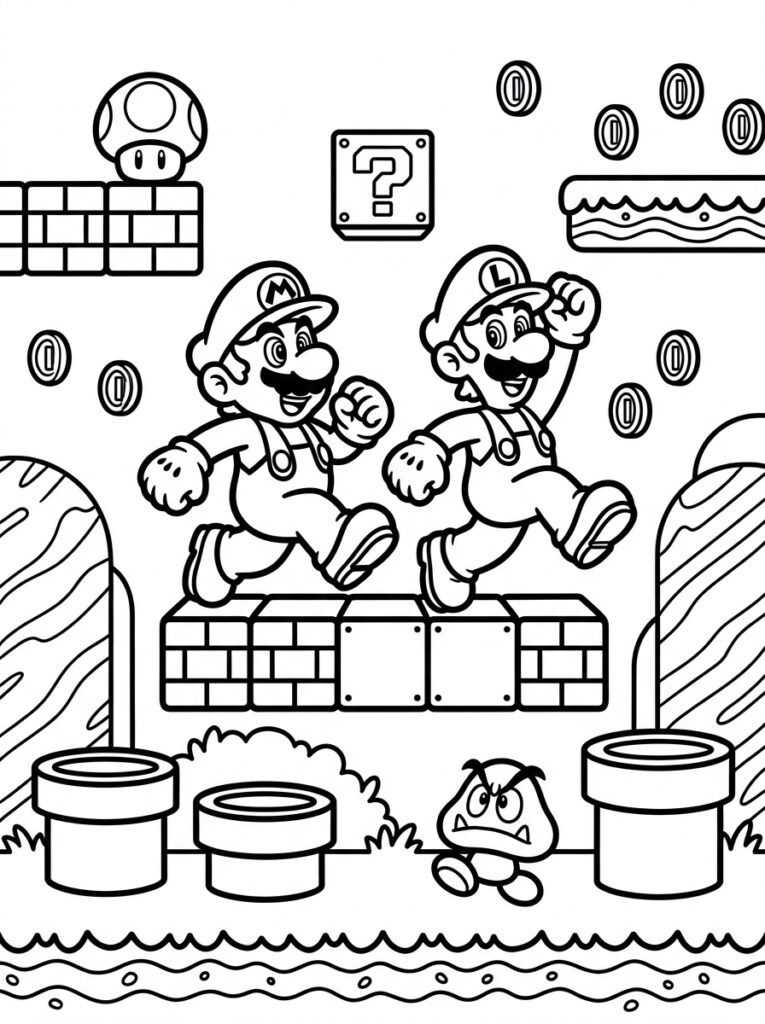 Mario en Luigi Kleurplaten (Gratis PDF Printables) 07 - gratis kleurplaat om te printen