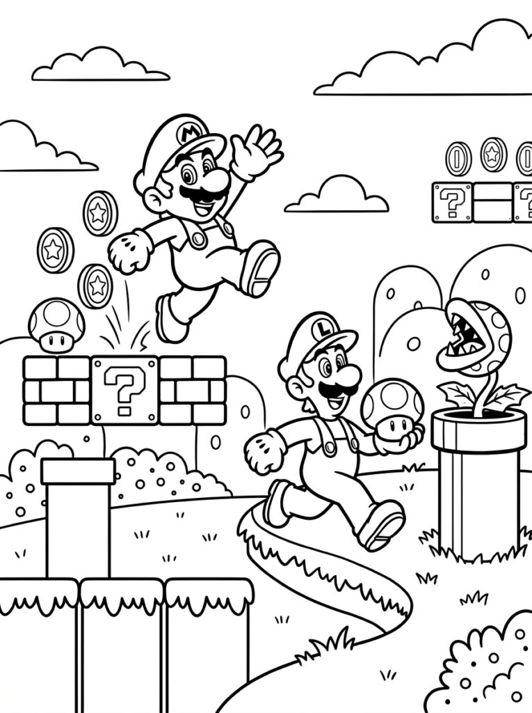 Mario en Luigi Kleurplaten (Gratis PDF Printables) 08 - gratis kleurplaat om te printen