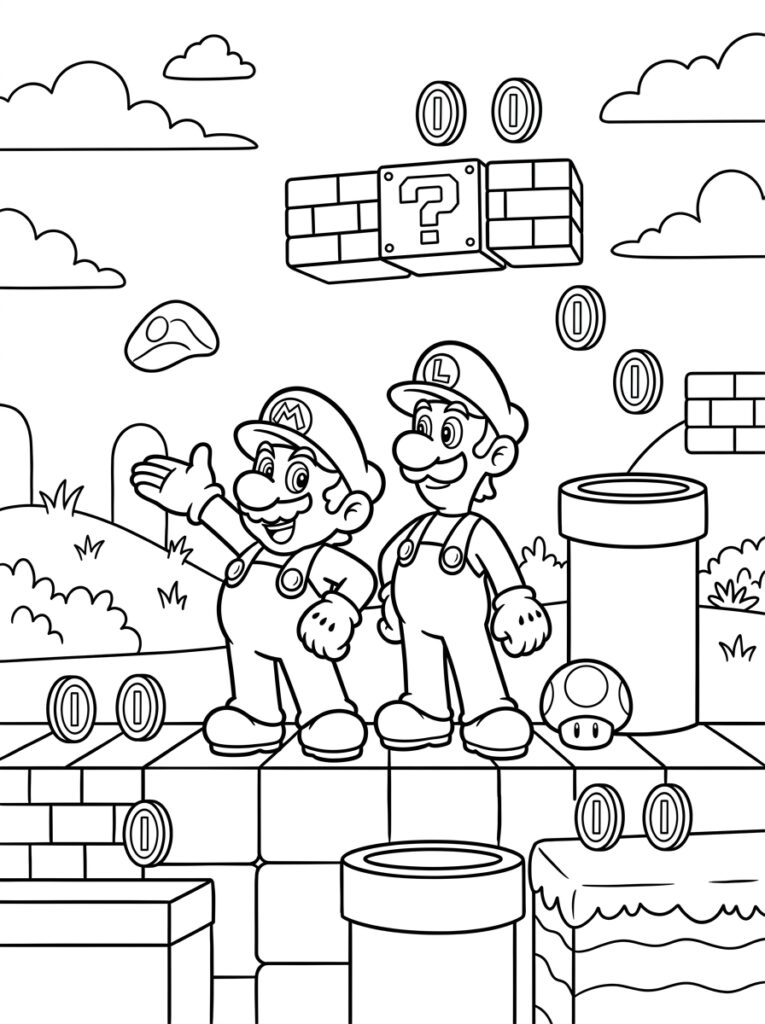 Mario en Luigi Kleurplaten (Gratis PDF Printables) 09 - gratis kleurplaat om te printen
