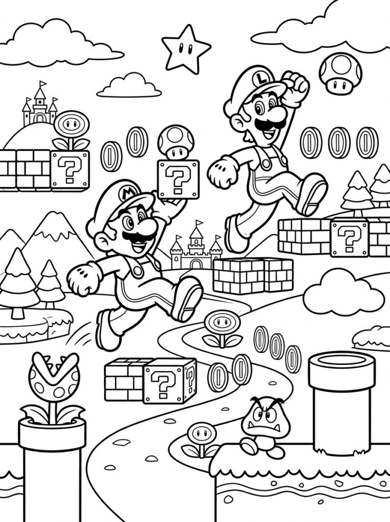 Mario en Luigi Kleurplaten (Gratis PDF Printables) 10 - gratis kleurplaat om te printen