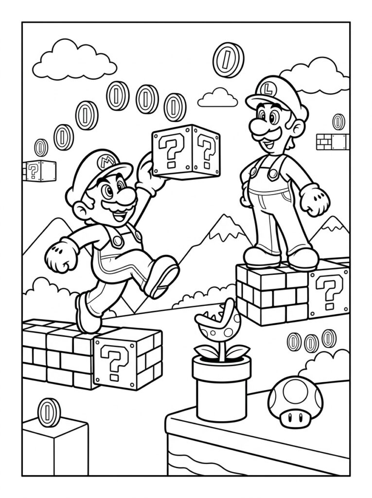 Mario en Luigi Kleurplaten (Gratis PDF Printables) 11 - gratis kleurplaat om te printen