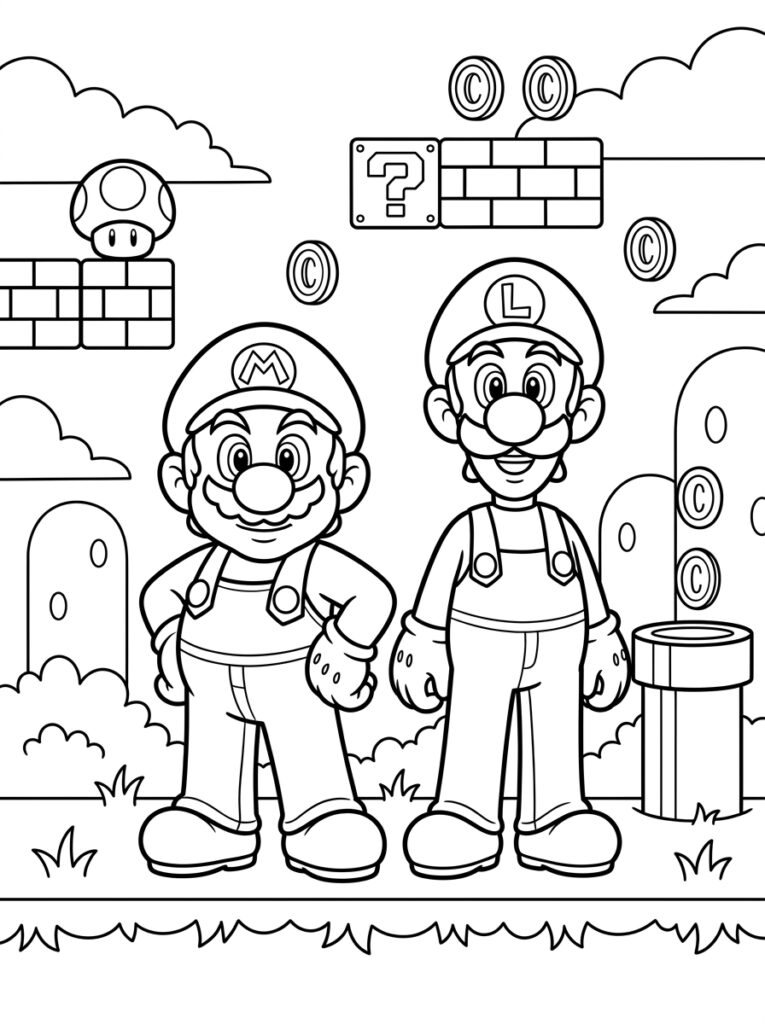 Mario en Luigi Kleurplaten (Gratis PDF Printables) 12 - gratis kleurplaat om te printen