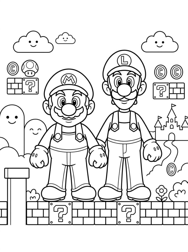 Mario en Luigi Kleurplaten (Gratis PDF Printables) 13 - gratis kleurplaat om te printen
