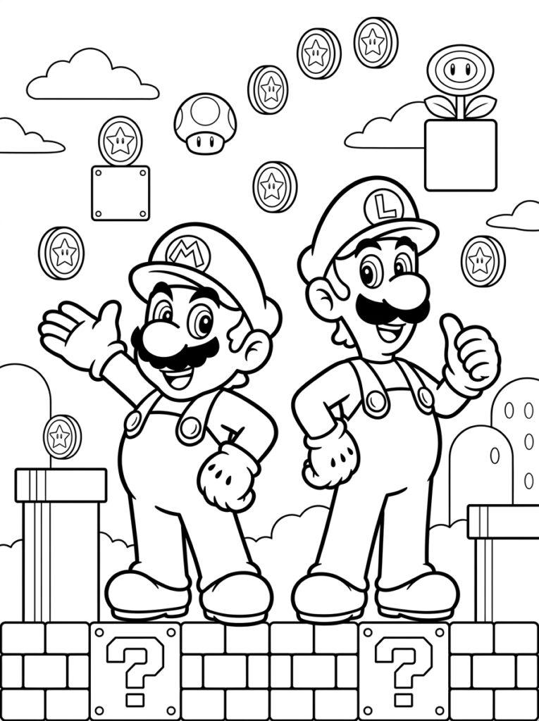Mario en Luigi Kleurplaten (Gratis PDF Printables) 14 - gratis kleurplaat om te printen