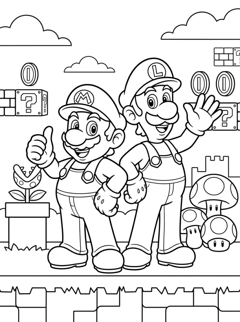 Mario en Luigi Kleurplaten (Gratis PDF Printables) 15 - gratis kleurplaat om te printen