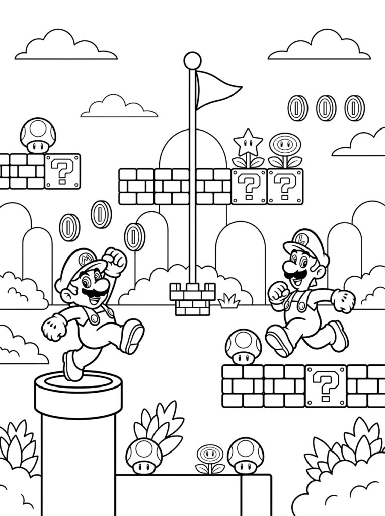 Mario en Luigi Kleurplaten (Gratis PDF Printables) 16 - gratis kleurplaat om te printen