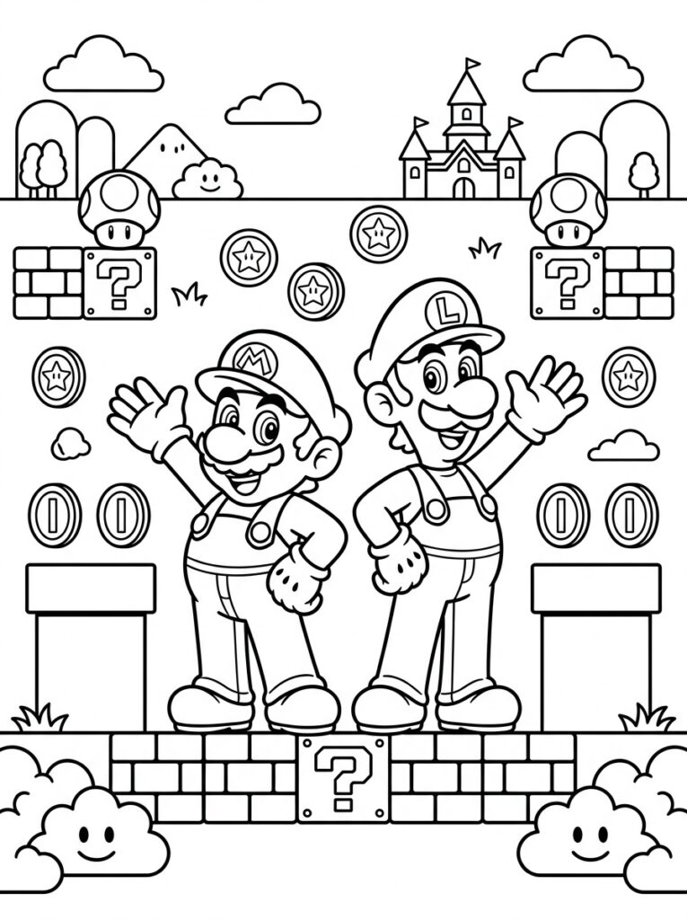 Mario en Luigi Kleurplaten (Gratis PDF Printables) 17 - gratis kleurplaat om te printen