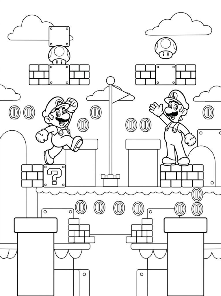 Mario en Luigi Kleurplaten (Gratis PDF Printables) 19 - gratis kleurplaat om te printen