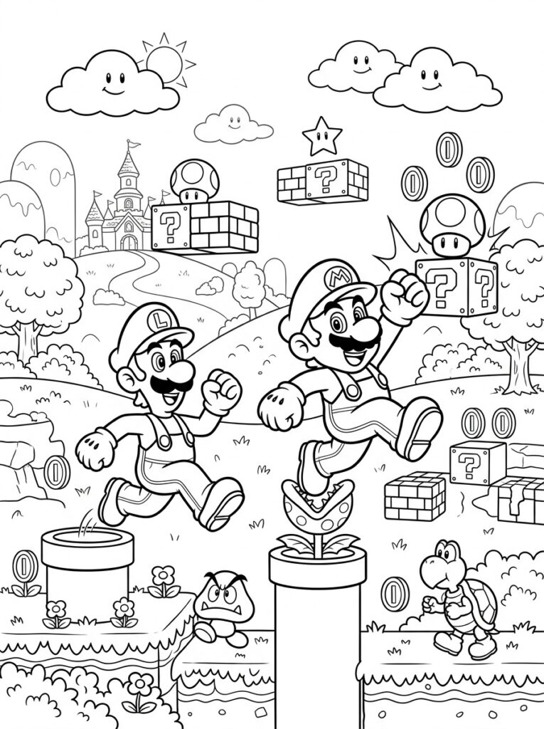 Mario en Luigi Kleurplaten (Gratis PDF Printables) 20 - gratis kleurplaat om te printen