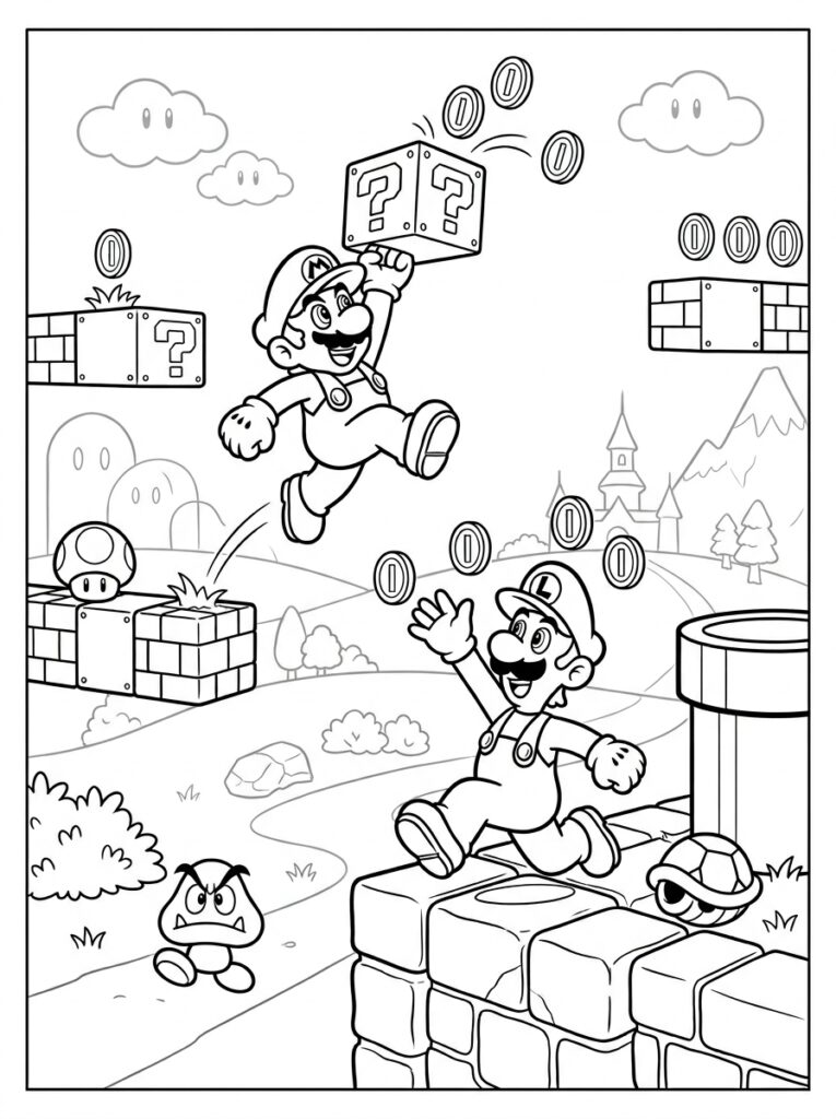 Mario en Luigi Kleurplaten (Gratis PDF Printables) 21 - gratis kleurplaat om te printen