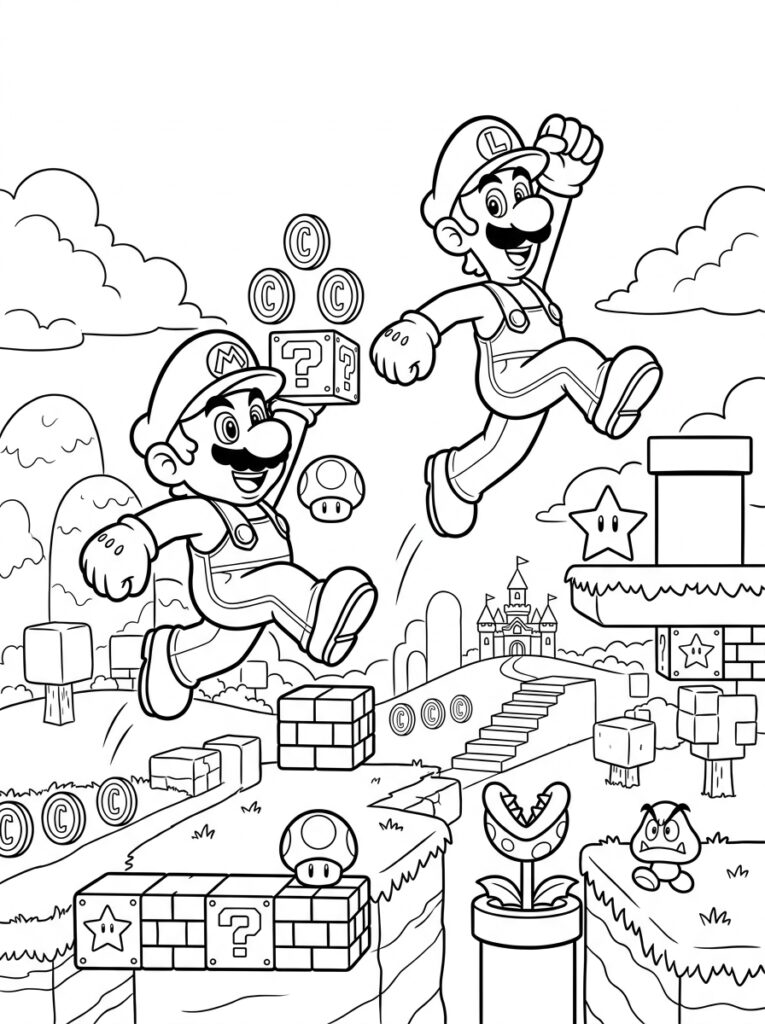 Mario en Luigi Kleurplaten (Gratis PDF Printables) 23 - gratis kleurplaat om te printen