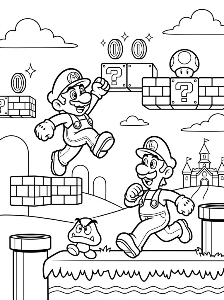 Mario en Luigi Kleurplaten (Gratis PDF Printables) 24 - gratis kleurplaat om te printen