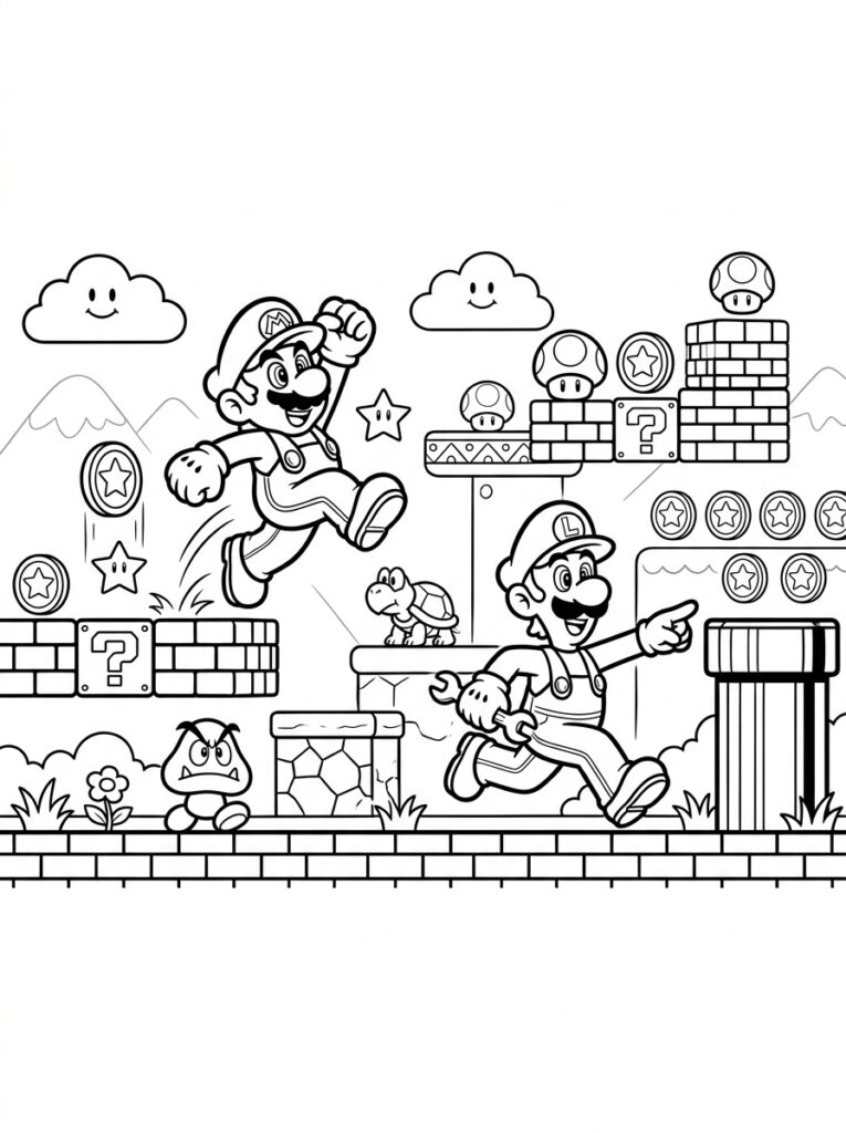 Mario en Luigi Kleurplaten (Gratis PDF Printables) 25 - gratis kleurplaat om te printen