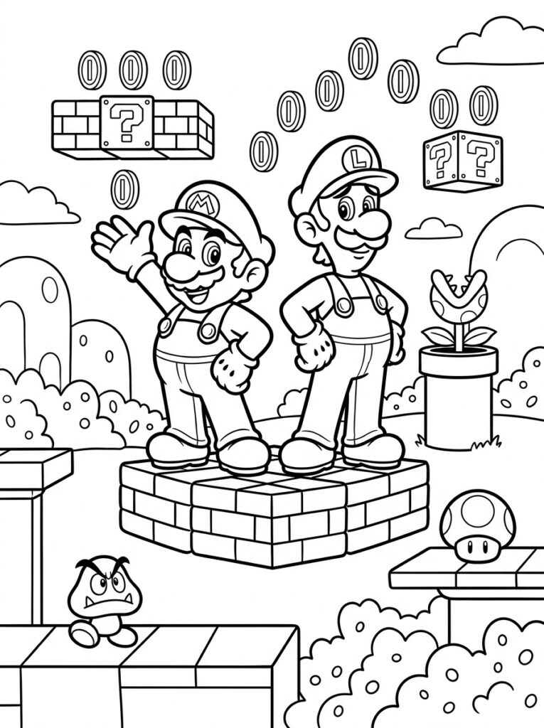 Mario en Luigi Kleurplaten (Gratis PDF Printables) 27 - gratis kleurplaat om te printen
