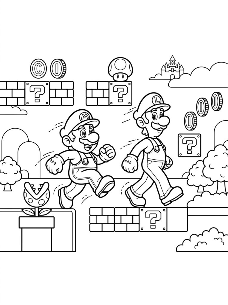 Mario en Luigi Kleurplaten (Gratis PDF Printables) 29 - gratis kleurplaat om te printen