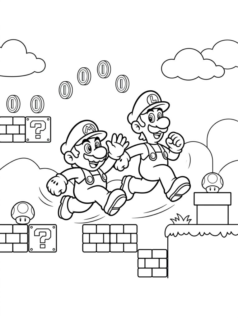 Mario en Luigi Kleurplaten (Gratis PDF Printables) 30 - gratis kleurplaat om te printen